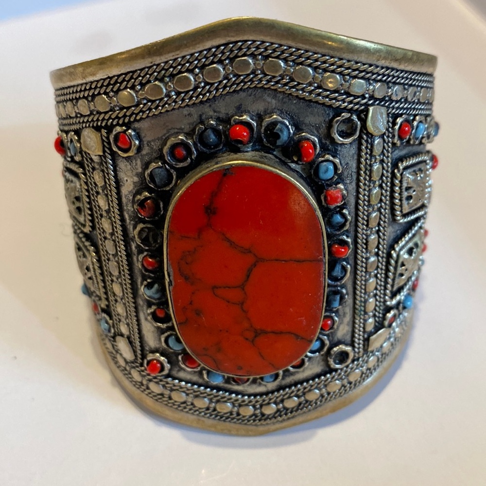 Vintage red turquoise cuff